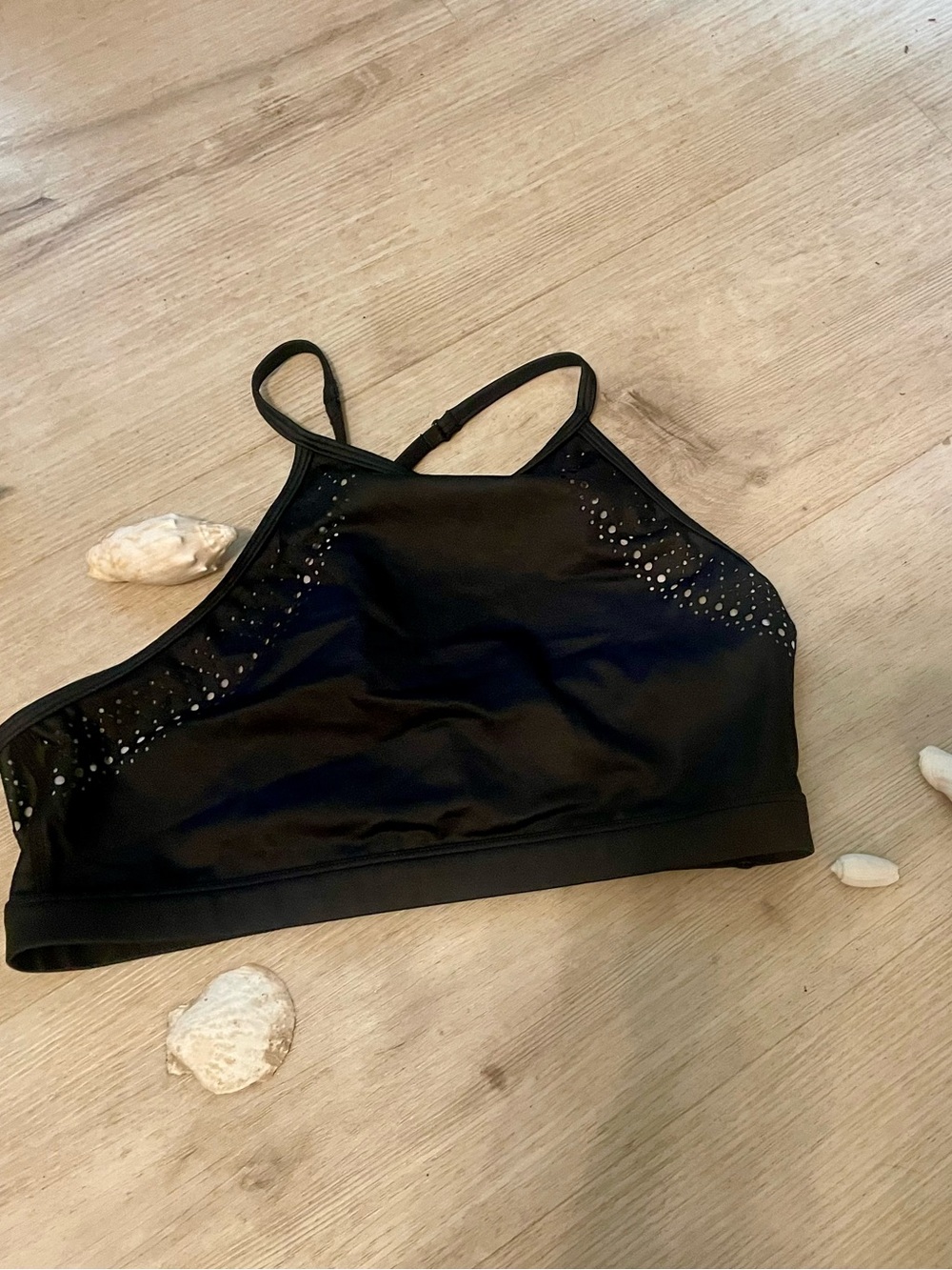 Victoria's Secret Black High-Neck Sports Bra with Perforated Detailing